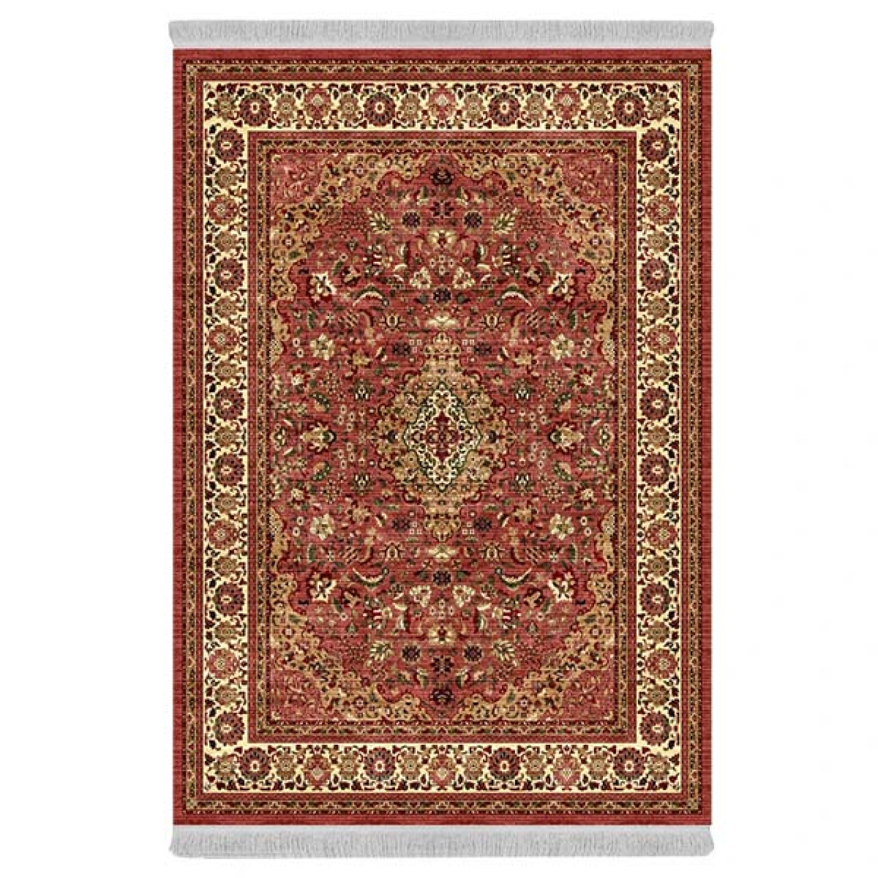 فرش ماشینی 1000 شانه دفه زمینه قرمز حاشیه قرمز مدل ابریشمنما کد 3725