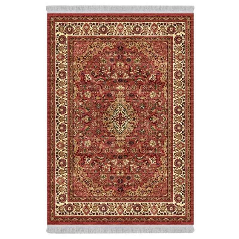فرش ماشینی 1000 شانه دفه زمینه قرمز حاشیه قرمز مدل ابریشمنما کد 3725