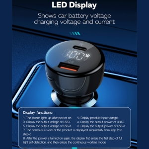  شارژر فندکی فست شارژ ماشین تایپ‌سی 100 وات و یو‌اس‌بی 30 وات الدنیو همراه کابل دوسر تایپ‌سی مدل C101 