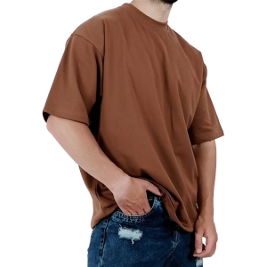 تیشرت آستین کوتاه مردانه قهوه ای طرح ساده