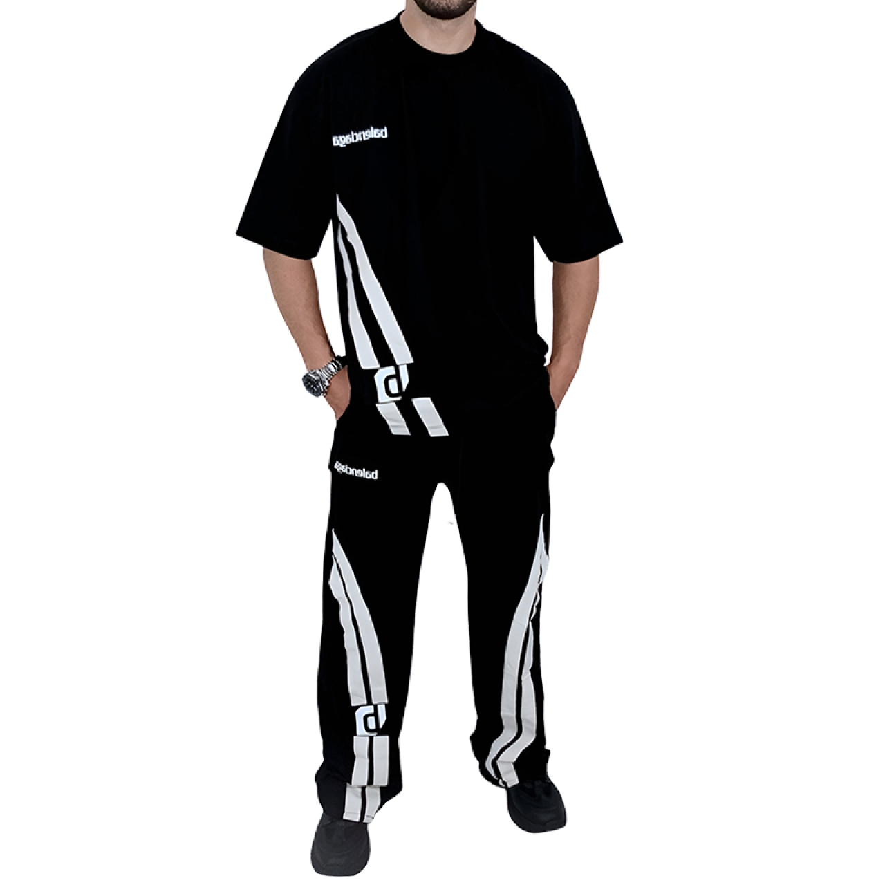 ست تیشرت و شلوار مردانه مشکی طرح بالنسیاگا