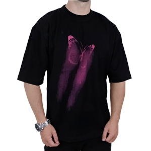 تیشرت آستین کوتاه مردانه مشکی طرح پروانه