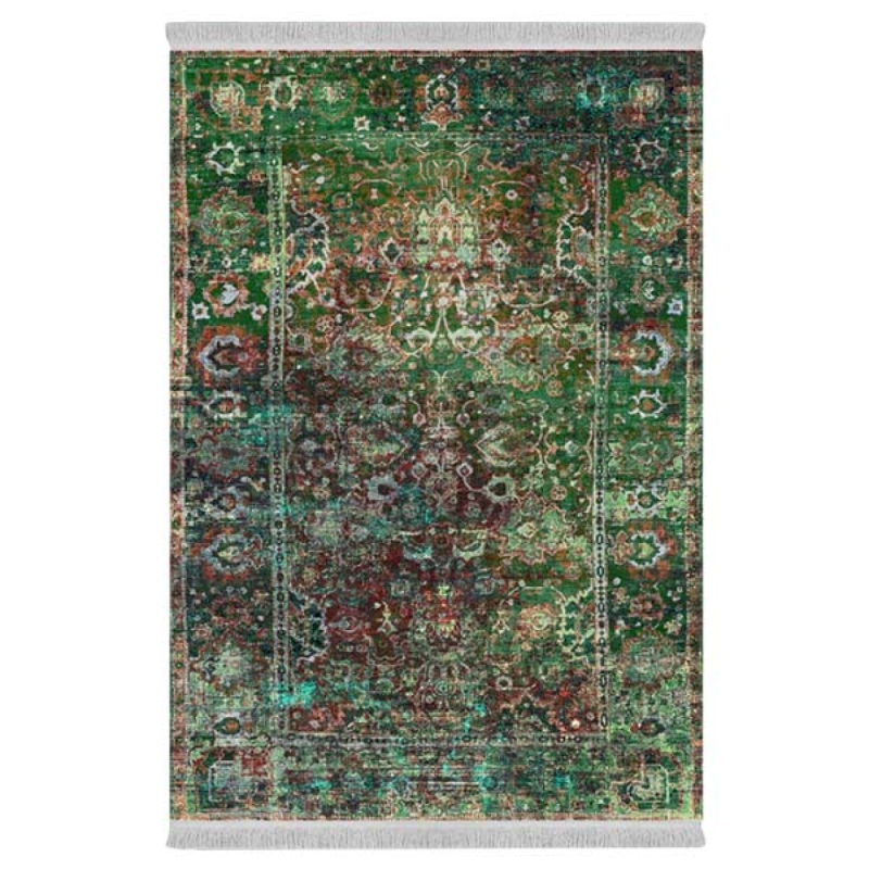 فرش ماشینی 1000 شانه دفه زمینه سبز حاشیه سبز مدل ابریشمنما کد 0594