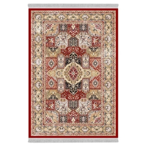 فرش ماشینی 1000 شانه دفه زمینه قرمز حاشیه قرمز مدل ابریشم‌نما کد 3714