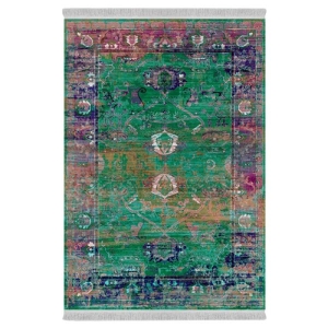 فرش ماشینی 1000 شانه دفه زمینه سبز حاشیه سبز مدل ابریشم‌نما کد 0633