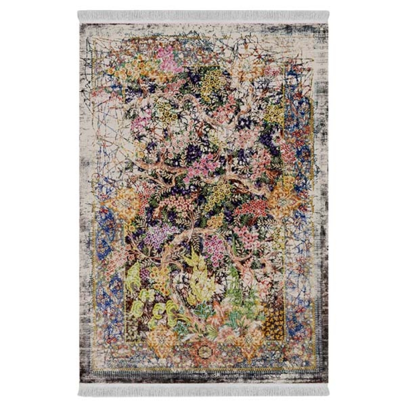 فرش ماشینی 1000 شانه دفه زمینه خاکستری حاشیه خاکستری مدل ابریشمنما کد 0166