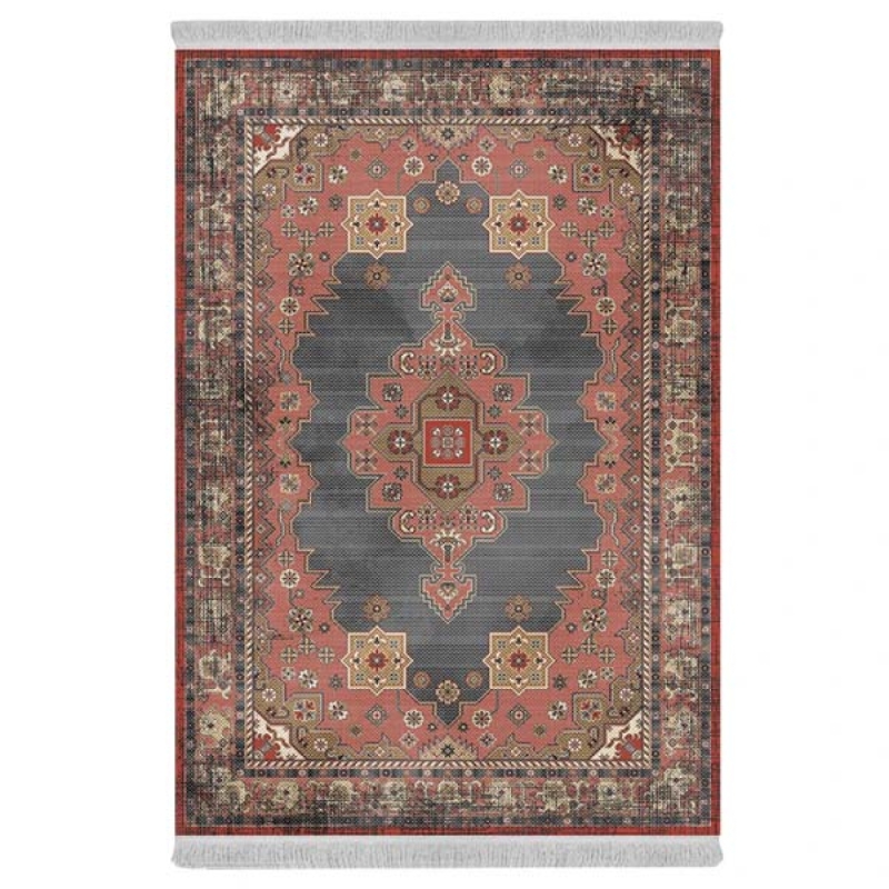 فرش ماشینی 1000 شانه دفه زمینه صورتی حاشیه صورتی مدل ابریشم‌نما کد 2054