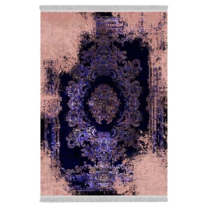 فرش ماشینی 1000 شانه دفه زمینه بنفش حاشیه بنفش مدل ابریشم‌نما کد 2061