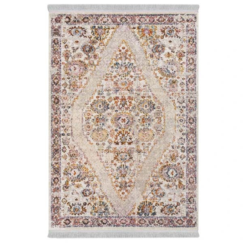 فرش ماشینی 1000 شانه دفه زمینه صورتی حاشیه صورتی مدل ابریشمنما کد 2046