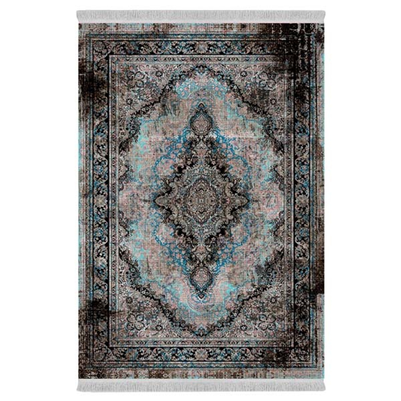 فرش ماشینی 1000 شانه دفه زمینه خاکستری حاشیه خاکستری مدل ابریشمنما کد 0135