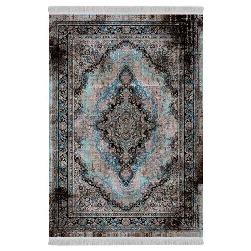 فرش ماشینی 1000 شانه دفه زمینه خاکستری حاشیه خاکستری مدل ابریشمنما کد 0135