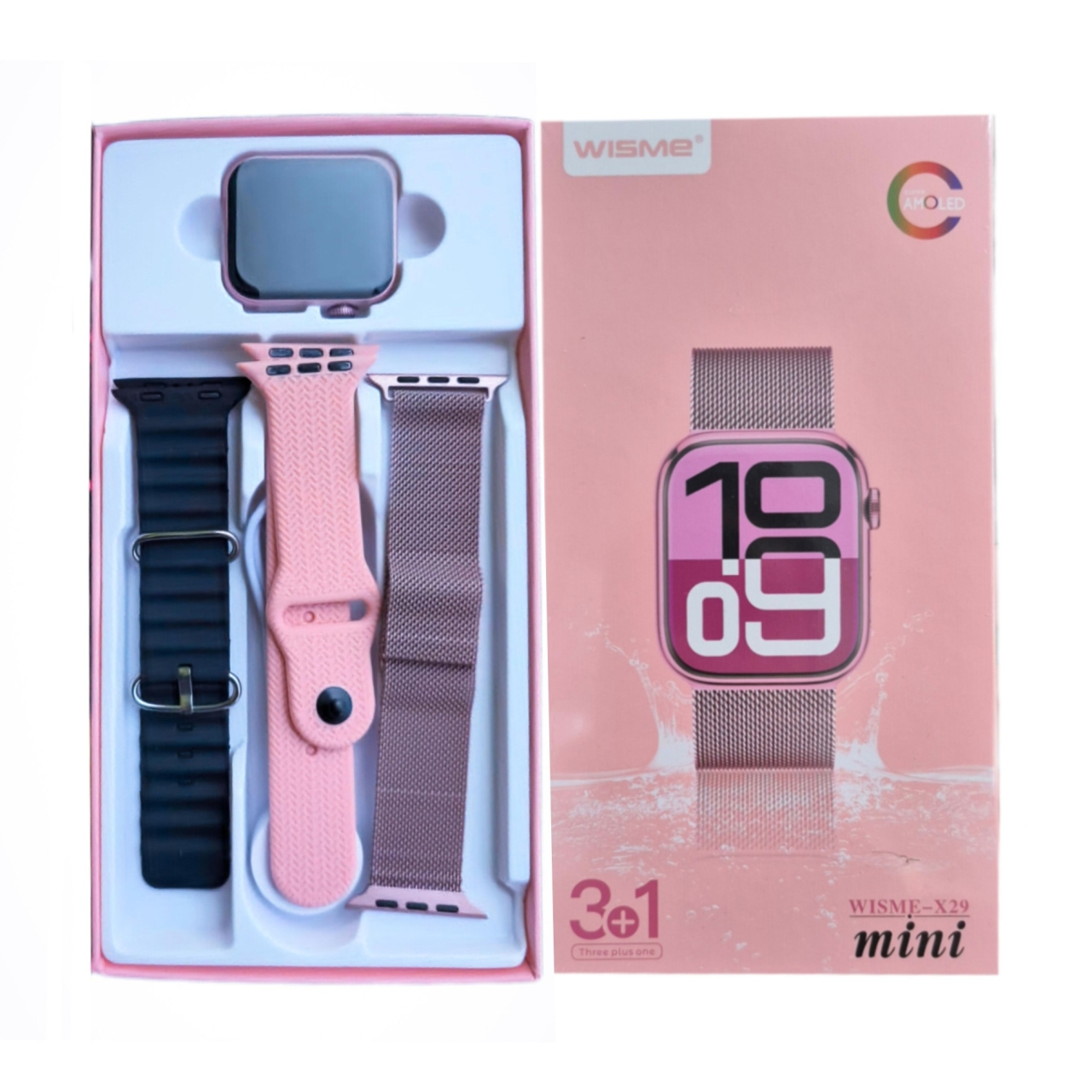 ساعت هوشمند مینی ویسمی مدل WISME X29 mini با 3 بند فلزی و سیلیکون