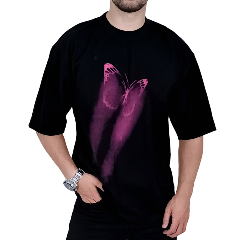 تیشرت آستین کوتاه مردانه مشکی طرح پروانه
