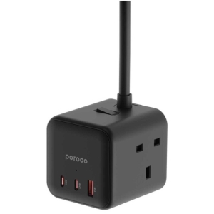  مبدل و چندراهی برق 3250 وات 3 سوکت، یک یو اس بی، دو تایپ سی 65 وات پورودو مدل PD-FWCH017-BK 