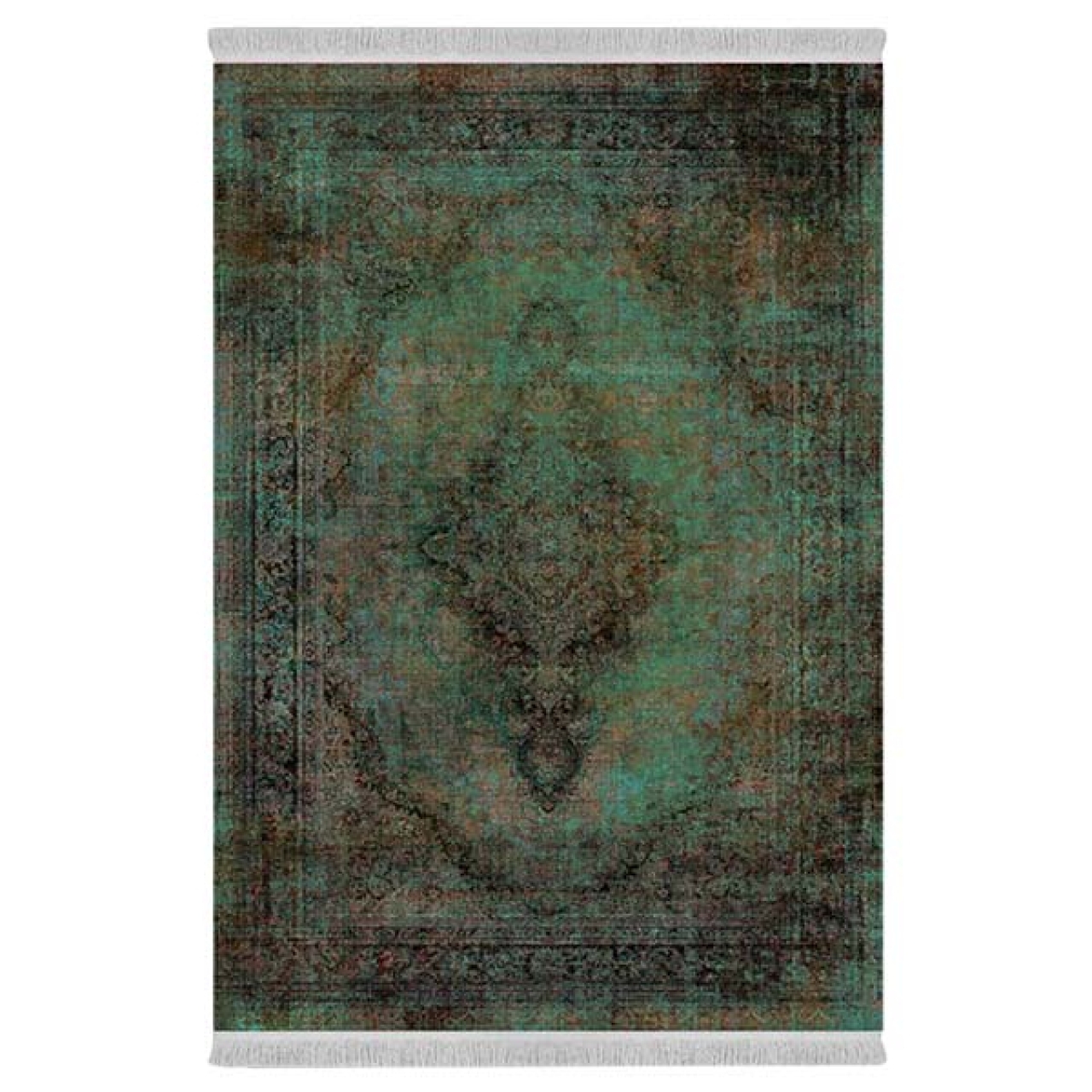 فرش ماشینی 1000 شانه دفه زمینه سبز حاشیه سبز مدل ابریشمنما کد 0595