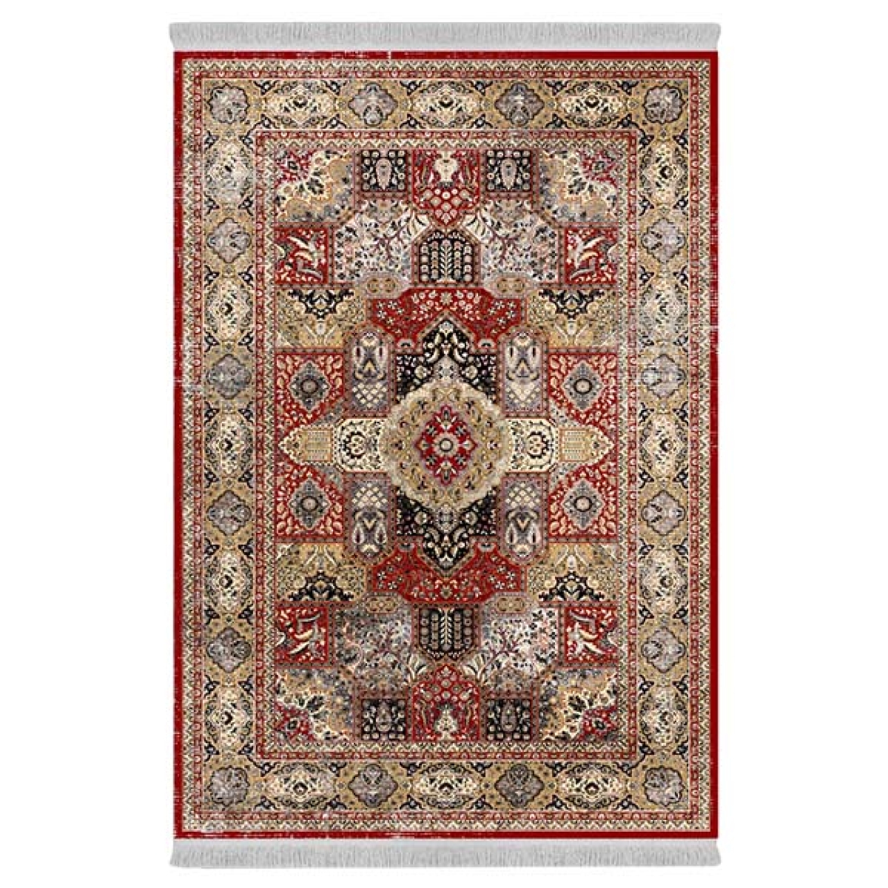 فرش ماشینی 1000 شانه دفه زمینه قرمز حاشیه قرمز مدل ابریشمنما کد 3703