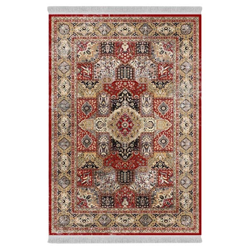 فرش ماشینی 1000 شانه دفه زمینه قرمز حاشیه قرمز مدل ابریشمنما کد 3703