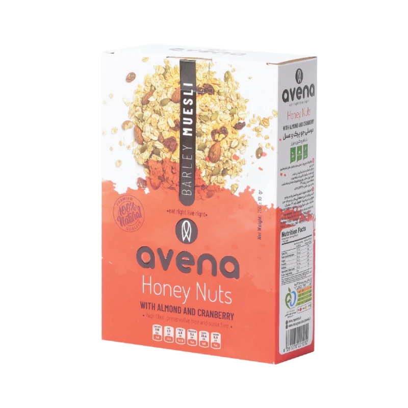 موسلی جوپرک و عسل با مغز بادام و کرن بری و تخم کدو اونا جعبه‌ای حجم 250 گرم