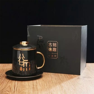  فنجان چای دسته دار و نعلبکی سرامیکی کوانگ مدل MKT402 