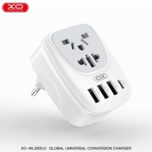  چندراهی برق و شارژر دیواری یک سوکت جهانی، 3 یو‌اس‌بی و 1 تایپ‌سی 15 وات ایکس‌او مدل WL26 