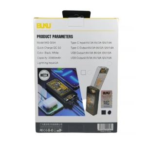 پاوربانک شیشه ای و نمایشگردار بوکو مدل BUKU MG-G134 ظرفیت 20000 میلی آمپرساعت