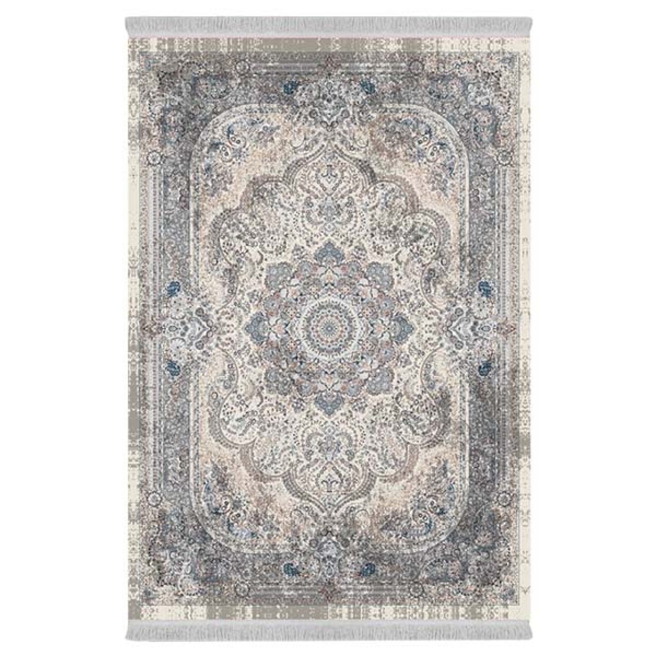 فرش ماشینی 1000 شانه دفه زمینه خاکستری حاشیه خاکستری مدل ابریشمنما کد 0140