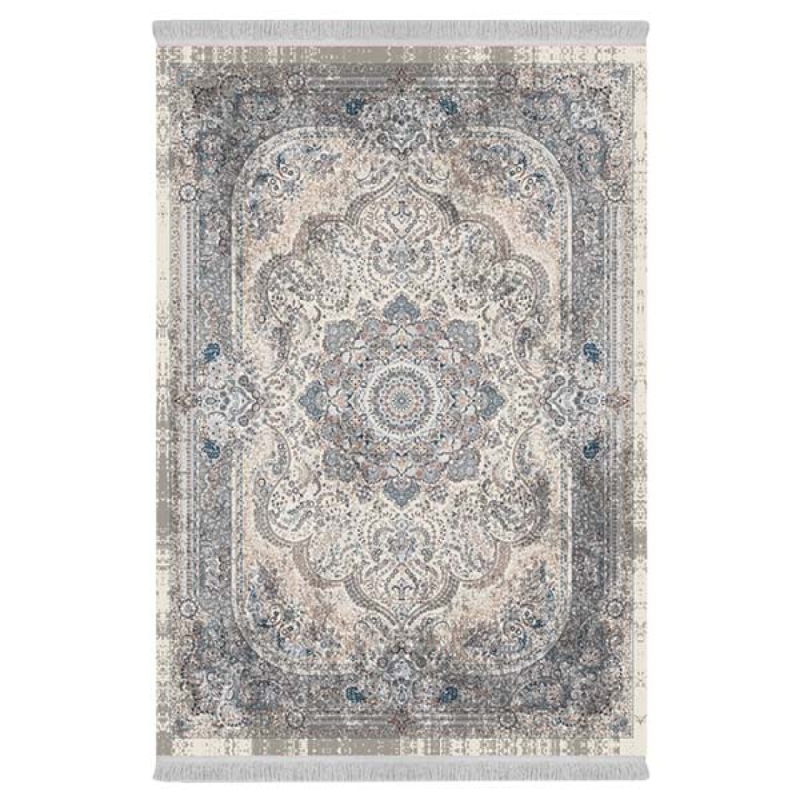 فرش ماشینی 1000 شانه دفه زمینه خاکستری حاشیه خاکستری مدل ابریشمنما کد 0140