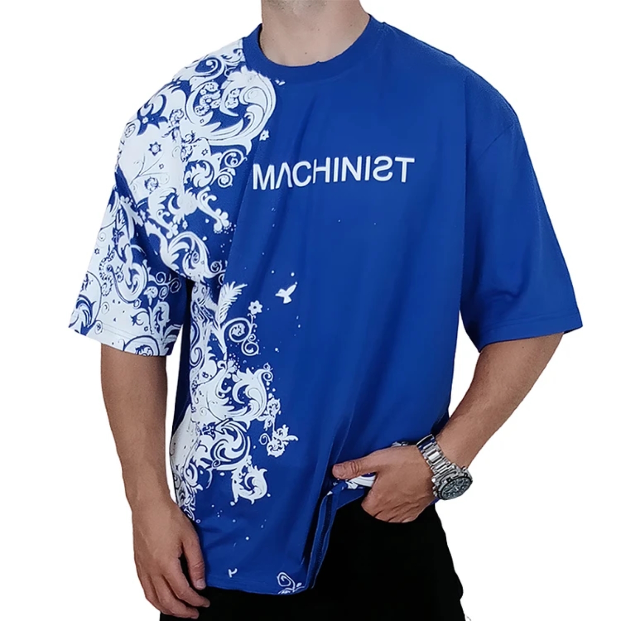 تیشرت آستین کوتاه مردانه آبی طرح هنری