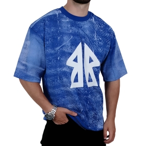 تیشرت آستین کوتاه مردانه آبی شالی طرح BB