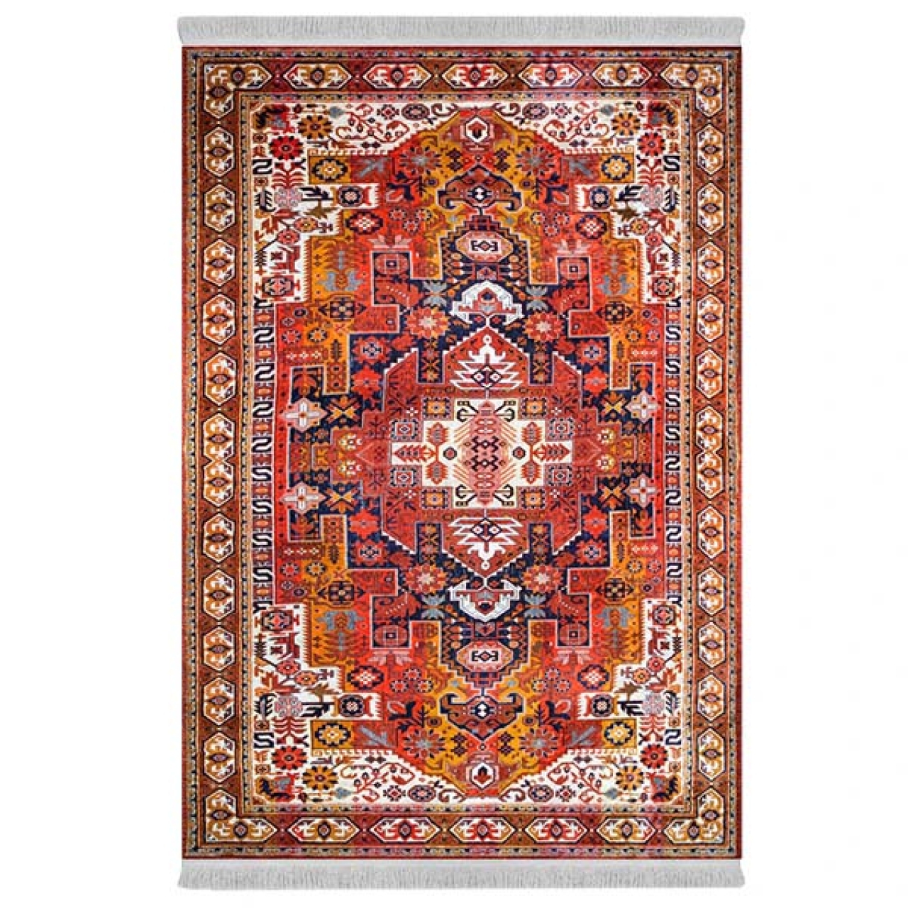 فرش ماشینی 1000 شانه دفه زمینه قرمز حاشیه قرمز مدل ابریشمنما کد 3717