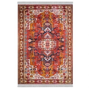 فرش ماشینی 1000 شانه دفه زمینه قرمز حاشیه قرمز مدل ابریشم‌نما کد 3717