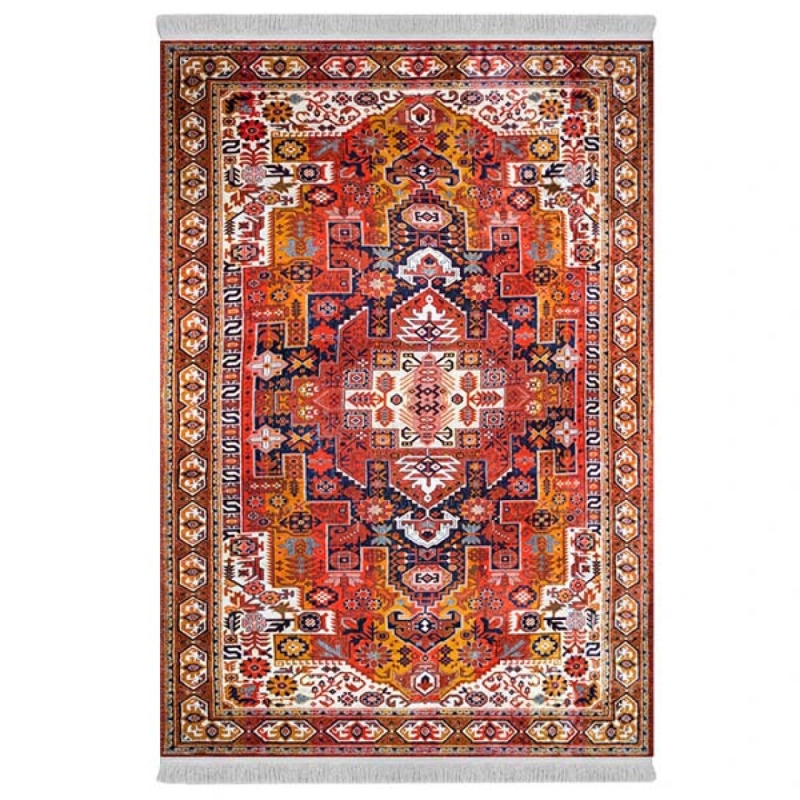 فرش ماشینی 1000 شانه دفه زمینه قرمز حاشیه قرمز مدل ابریشمنما کد 3717