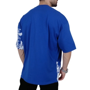 تیشرت آستین کوتاه مردانه آبی طرح هنری