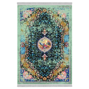 فرش ماشینی 1000 شانه دفه زمینه سبز حاشیه سبز مدل ابریشم‌نما کد 0624