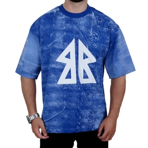 تیشرت آستین کوتاه مردانه آبی شالی طرح BB