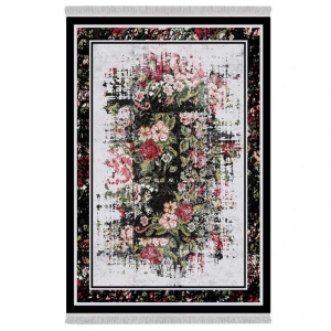 فرش ماشینی 1000 شانه دفه زمینه خاکستری حاشیه خاکستری مدل ابریشم‌نما کد 0162