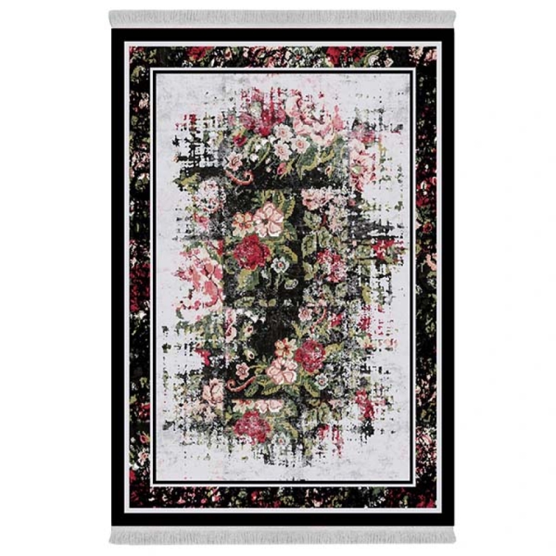 فرش ماشینی 1000 شانه دفه زمینه خاکستری حاشیه خاکستری مدل ابریشمنما کد 0162