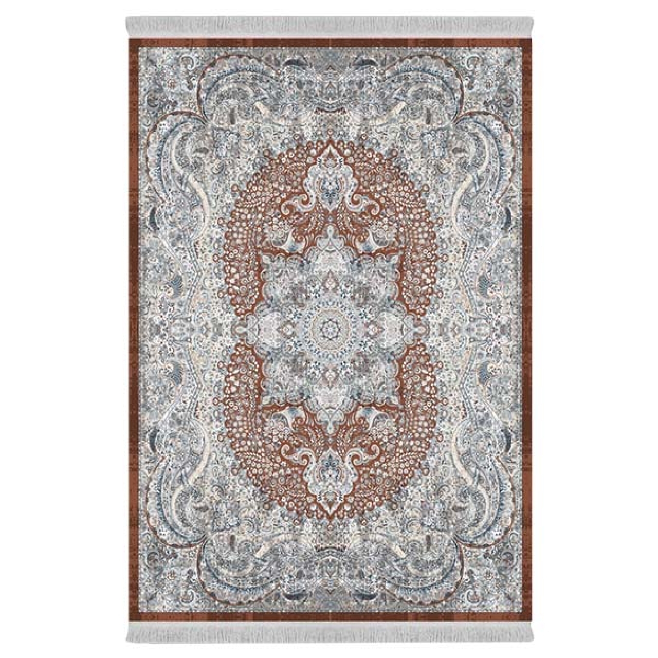 فرش ماشینی 1000 شانه دفه زمینه خاکستری حاشیه خاکستری مدل ابریشمنما کد 0146