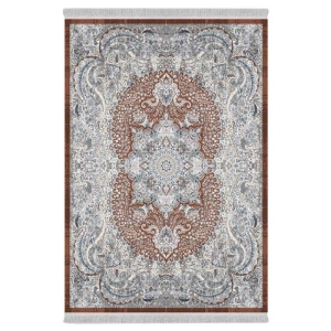 فرش ماشینی 1000 شانه دفه زمینه خاکستری حاشیه خاکستری مدل ابریشم‌نما کد 0146