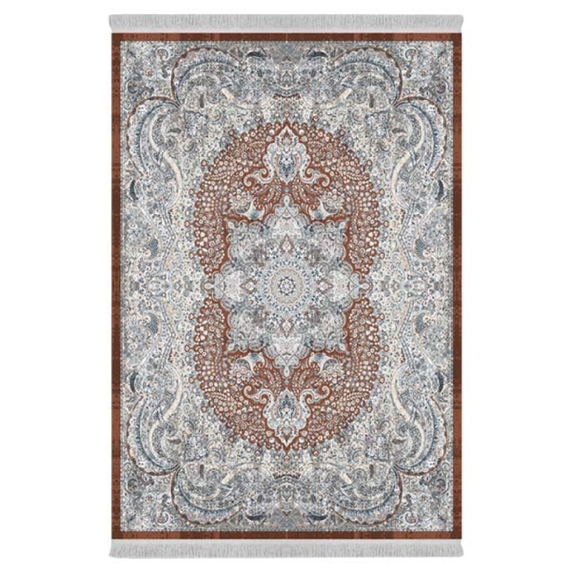 فرش ماشینی 1000 شانه دفه زمینه خاکستری حاشیه خاکستری مدل ابریشمنما کد 0146