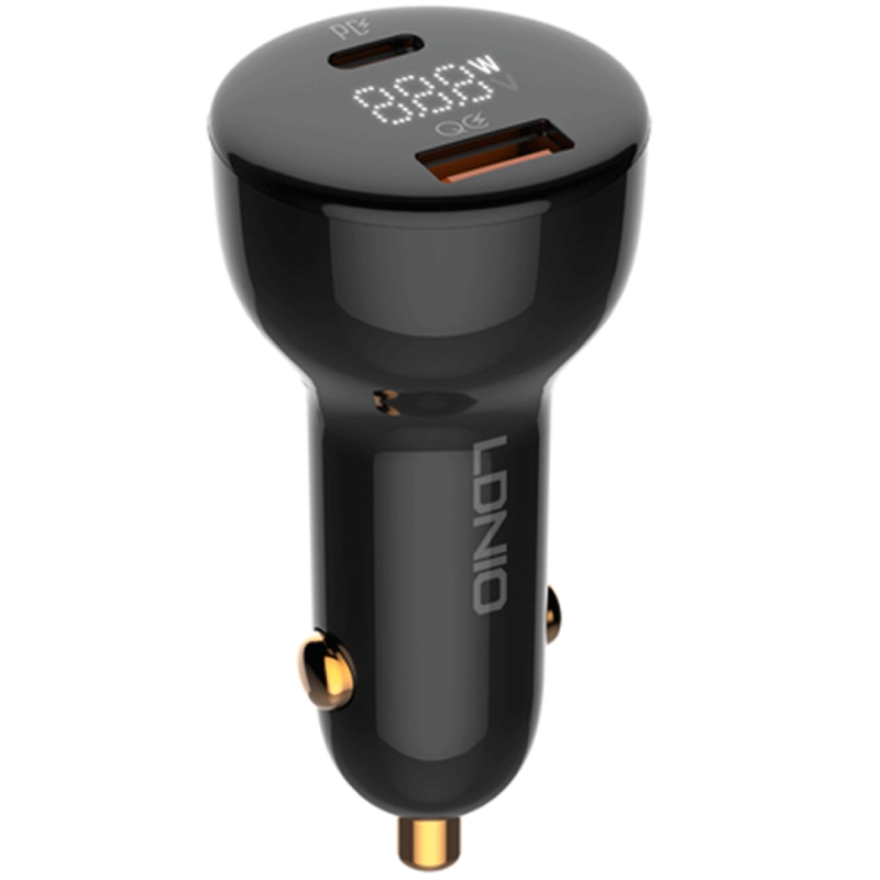  شارژر فندکی فست شارژ ماشین تایپ‌سی 100 وات و یو‌اس‌بی 30 وات الدنیو همراه کابل دوسر تایپ‌سی مدل C101 