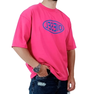 تیشرت آستین کوتاه مردانه صورتی ماکان طرح دیزل