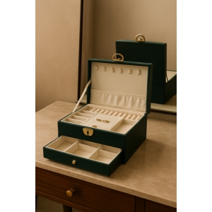 جعبه جواهرات مدل چرمی 2 طبقه قفل دار