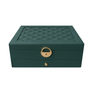 جعبه جواهرات مدل چرمی 2 طبقه قفل دار