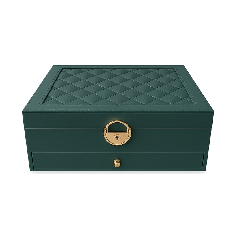 جعبه جواهرات مدل چرمی 2 طبقه قفل دار