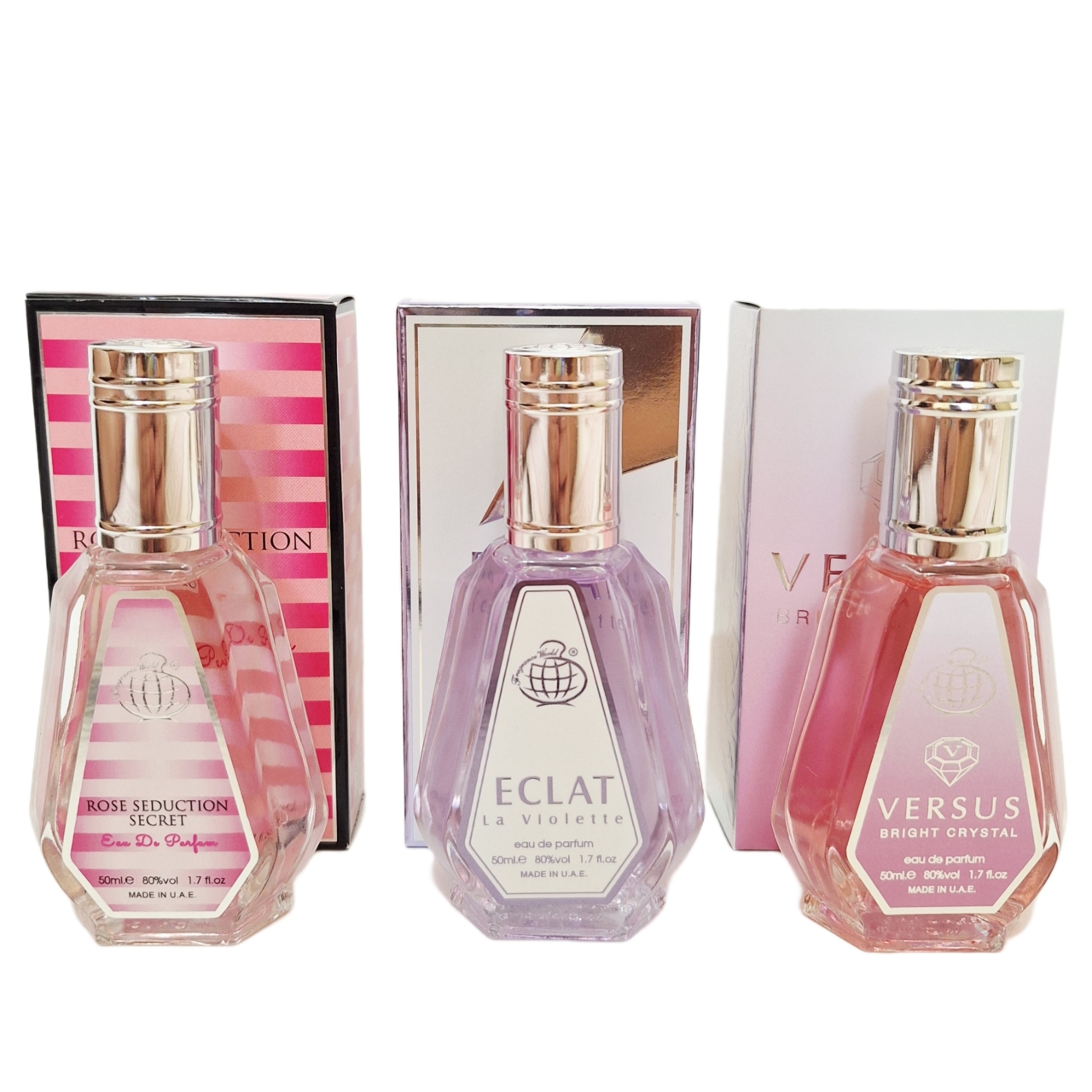 پک اقتصادی سه عددی عطر های زنانه برند فرگرانس ورد مدل ورساچ صورتی, لانوین اکلت, ویکتوریا سکرت بامبشل حجم 50 میل