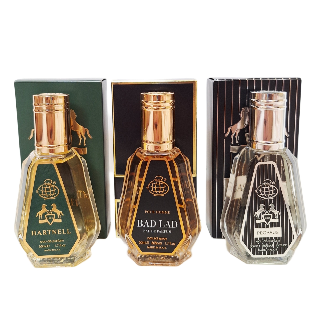 پک اقتصادی سه عددی عطر های مردانه فرگرانس ورد مدل مارلی پگاسوس,کارولینا هررا بد بوی, مارلی هالتان حجم 50میل