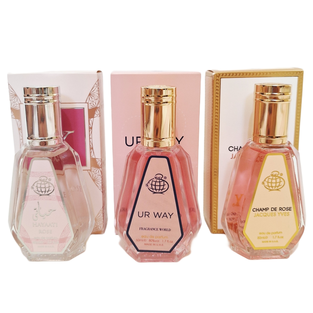 پک اقتصادی سه عددی عطر های زنانه برند فرگرانس ورد مدل جورجیو آرمانی مای وی-لویی ویتون رز دس ونتس-حیاتی رز صورتی حجم 50 میل