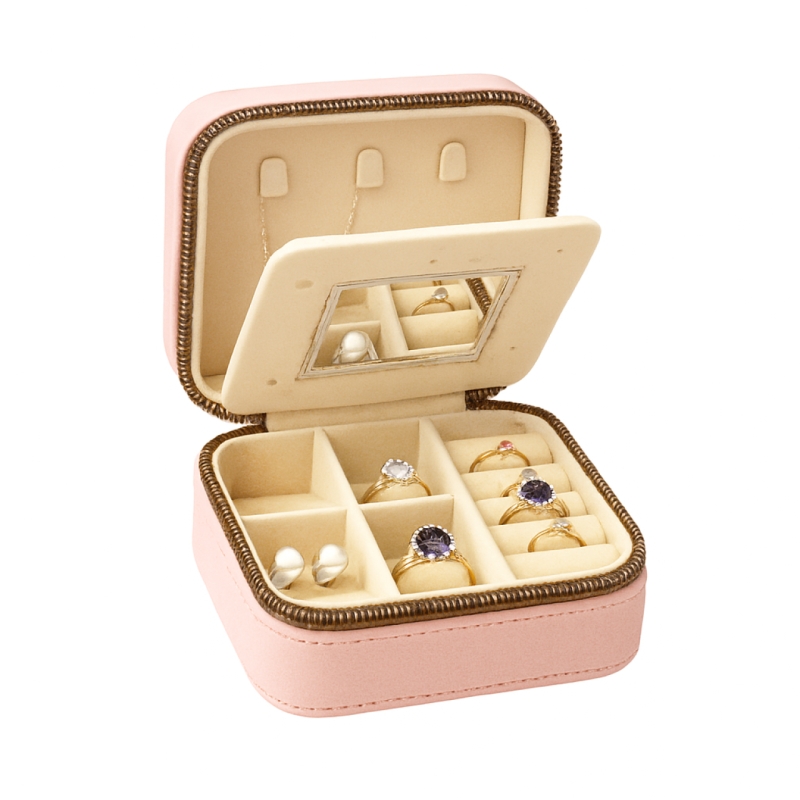 جعبه جواهرات مخمل زیپ دار مدل لوکس آینه دار