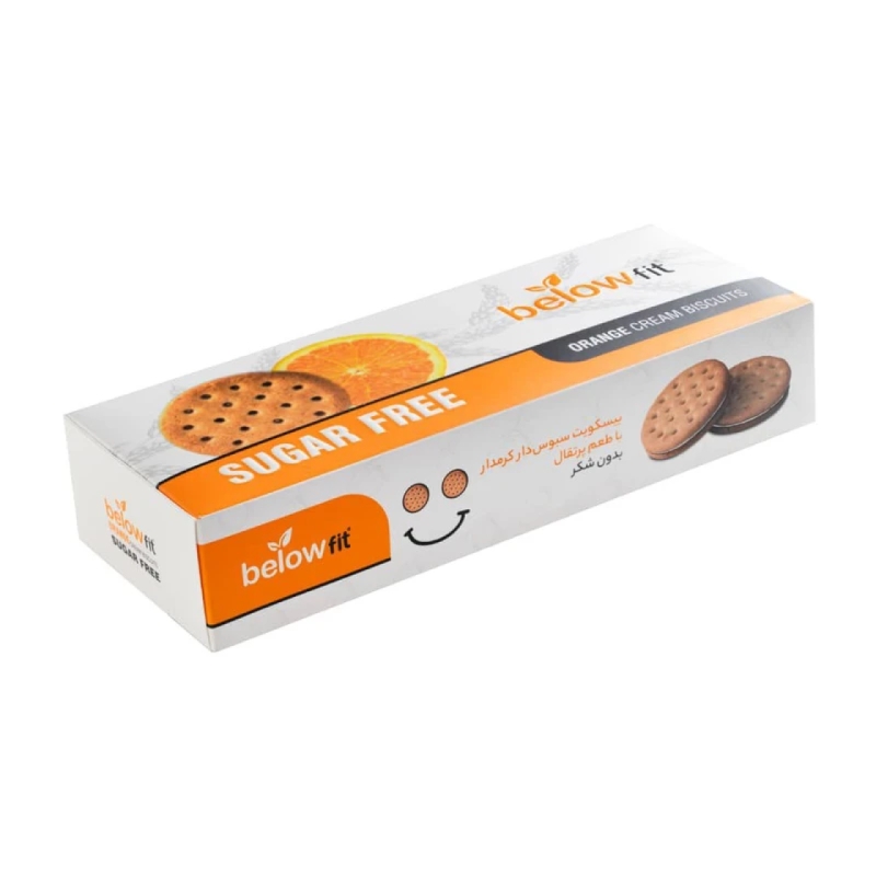 بیسکوئیت سبوس دار کرم دار پرتقالی بدون قند بیلو حجم 450 گرم